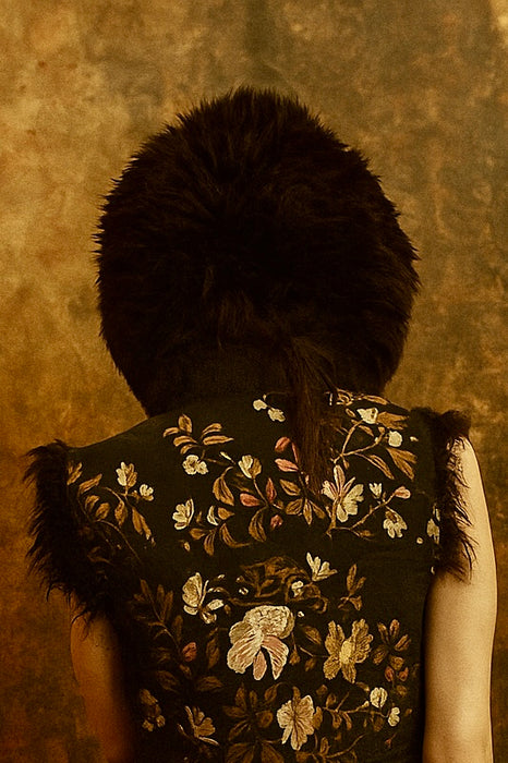 Aerin, reworked 70s sheepskin waistcoat with 19thC embroidery