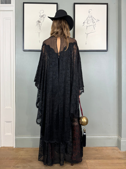 Fox, 70s black lace and chiffon dress