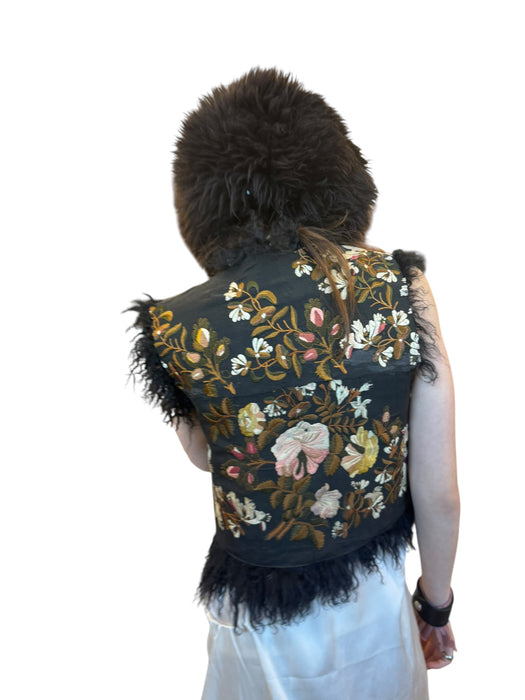 Aerin, reworked 70s sheepskin waistcoat with 19thC embroidery
