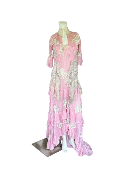 Monique, Victorian reworked pink and lace fringed jacket