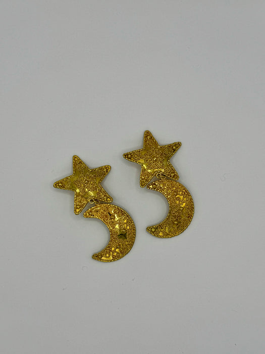 Carinne, large gold moon and star clasp earrings