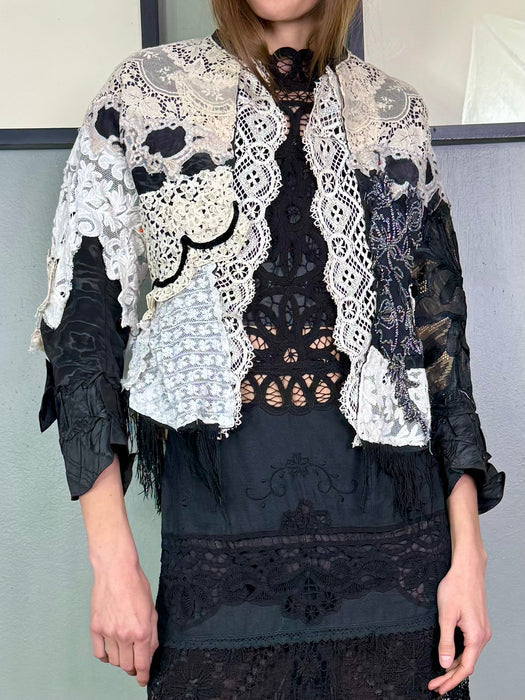 Orla, Victorian jacket with antique lace and beading