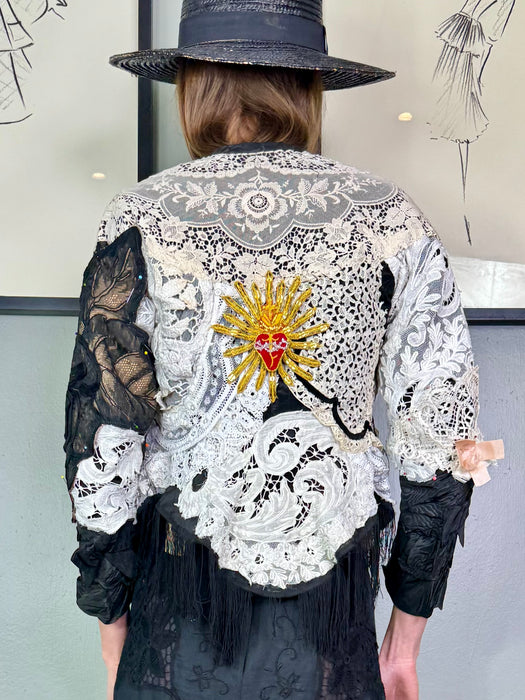 Orla, Victorian jacket with antique lace and beading