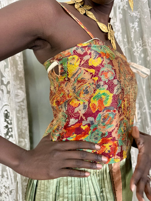 Nora. 30s Chinese embroidered and lamé wrap dress