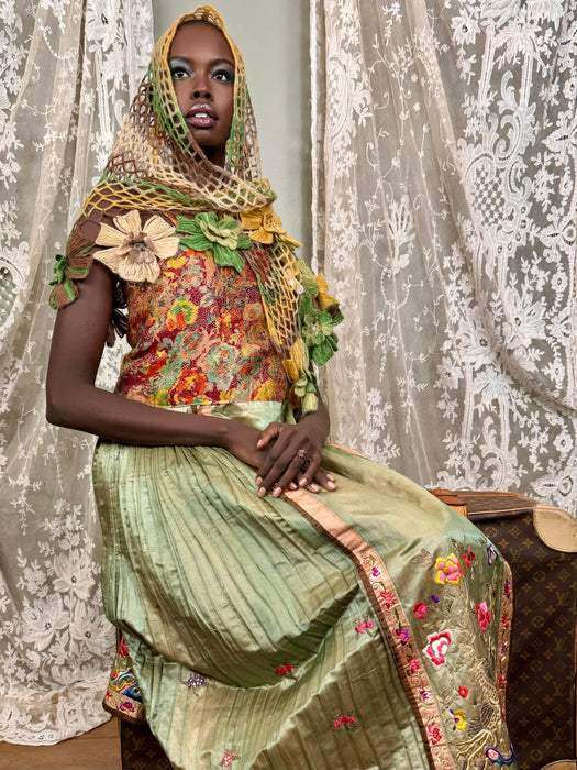 Nora. 30s Chinese embroidered and lamé wrap dress