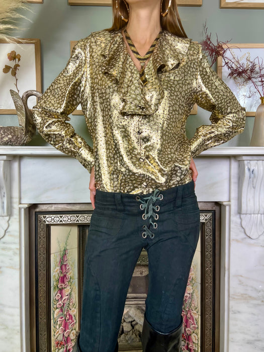 Valentino, metallic print frill blouse