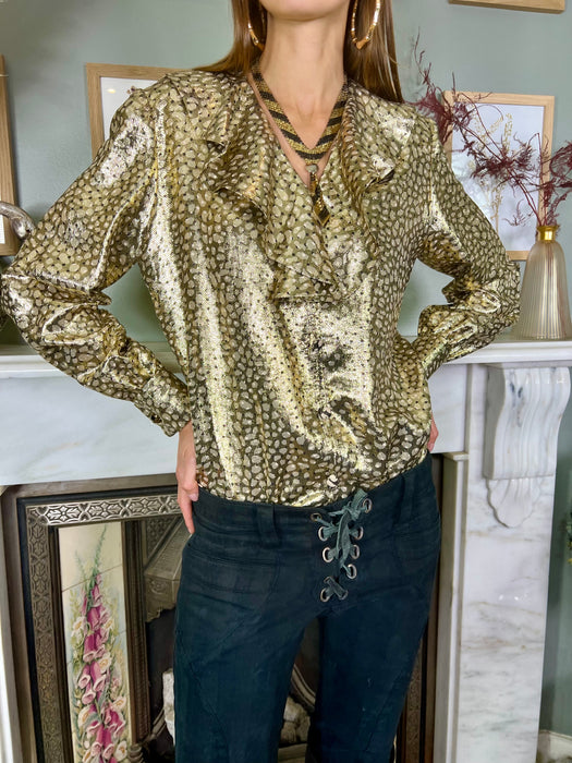Valentino, metallic print frill blouse