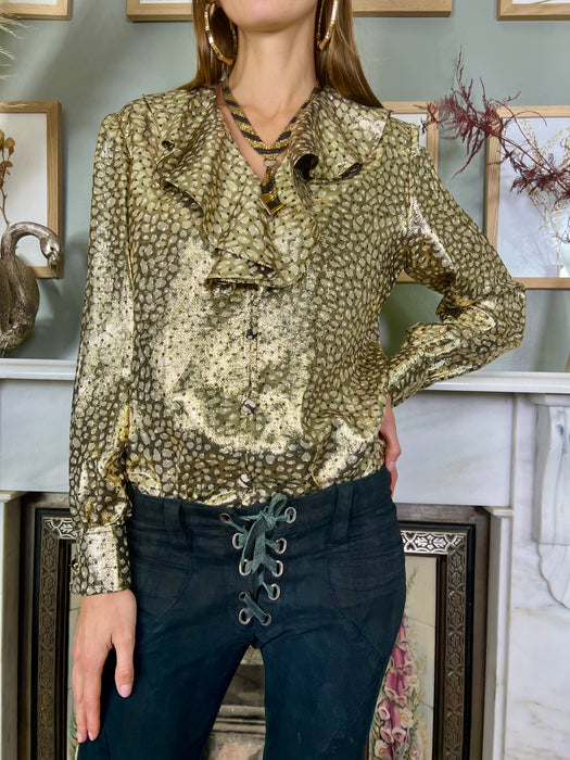 Valentino, metallic print frill blouse