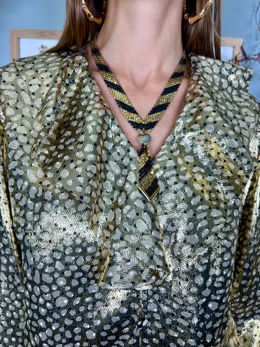 Valentino, metallic print frill blouse