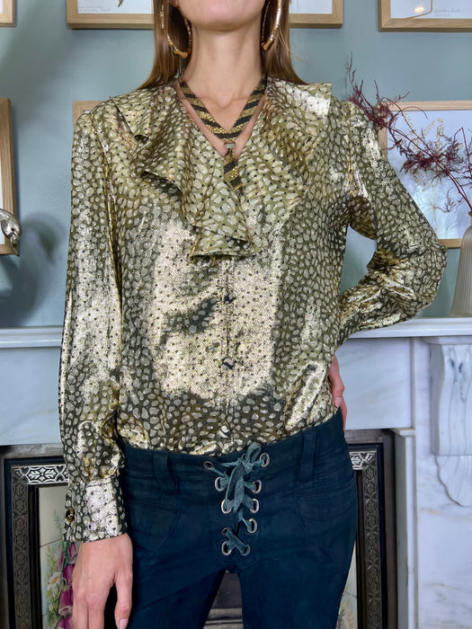 Valentino, metallic print frill blouse