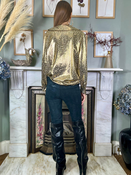 Valentino, metallic print frill blouse