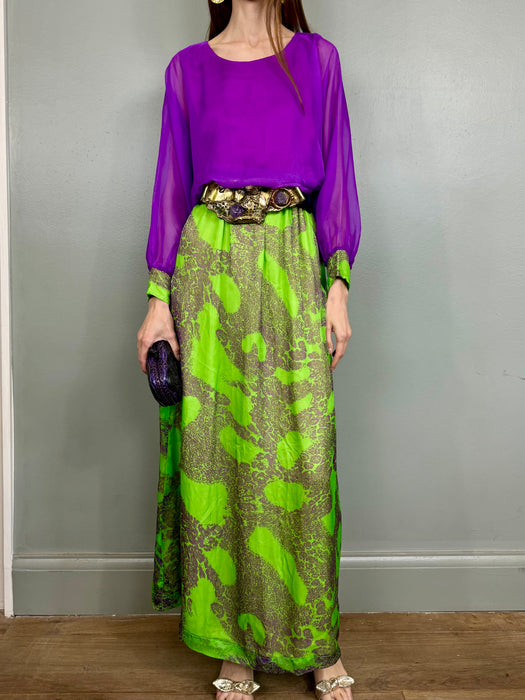 Bodil, 70s print purple and green dress