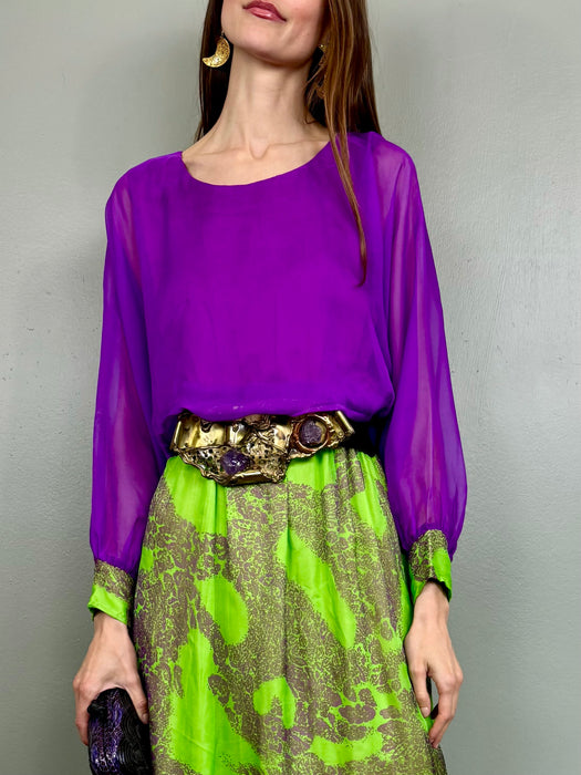 Bodil, 70s print purple and green dress