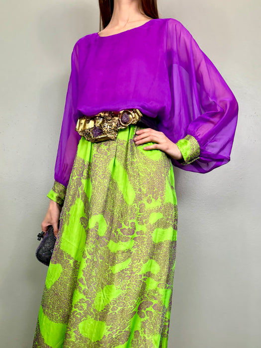 Bodil, 70s print purple and green dress