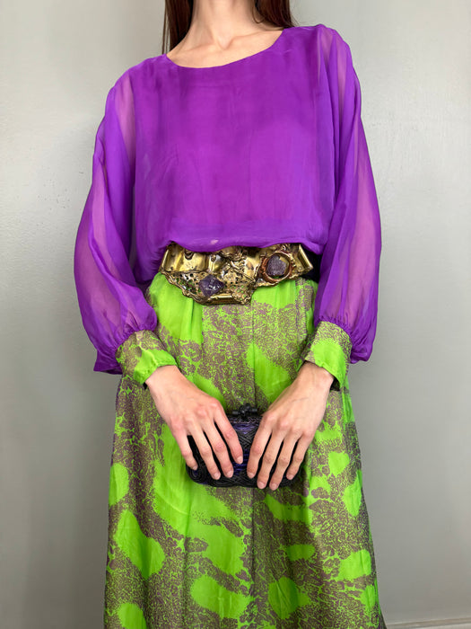 Bodil, 70s print purple and green dress