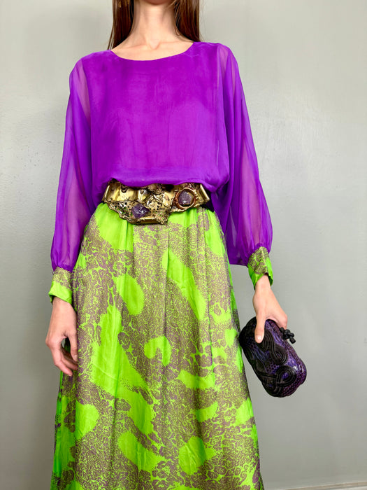 Bodil, 70s print purple and green dress