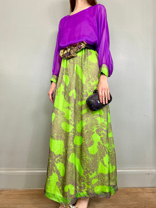 Bodil, 70s print purple and green dress