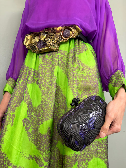 Bodil, 70s print purple and green dress