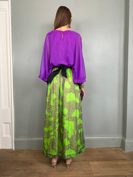 Bodil, 70s print purple and green dress