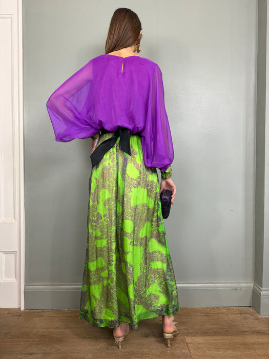 Bodil, 70s print purple and green dress