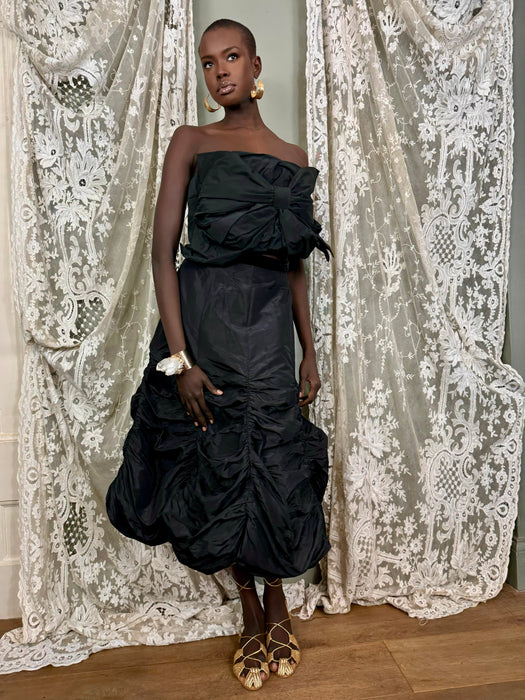 Wanda, black parachute draped taffeta skirt