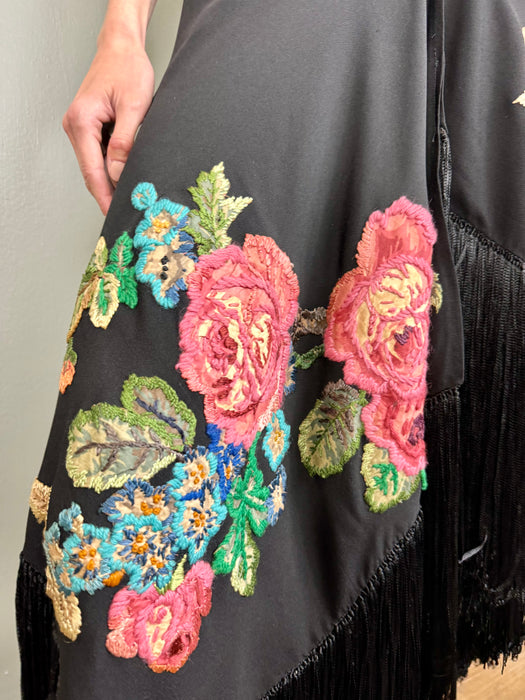 Stevie, 20s hand embroidered fringed skirt