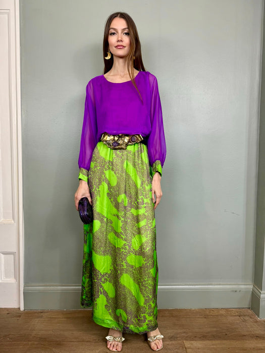 Bodil, 70s print purple and green dress