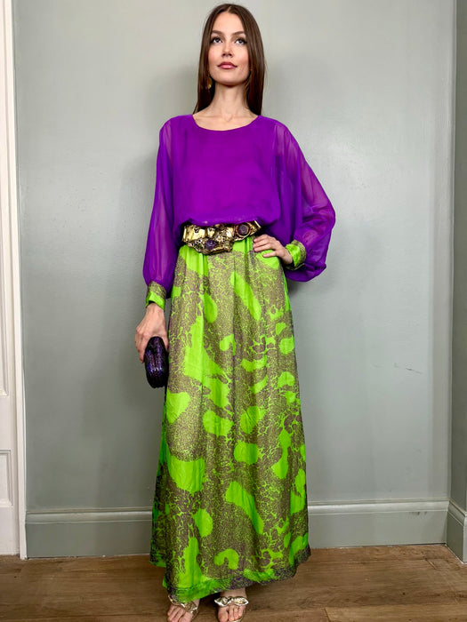 Bodil, 70s print purple and green dress