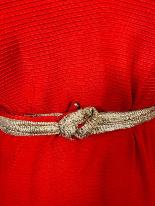 Claudine, 30s red silk and lamé bias cut dress