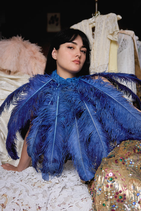 Angel, 20s Austrich feather cobalt blue cape