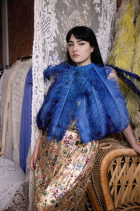 Angel, 20s Austrich feather cobalt blue cape