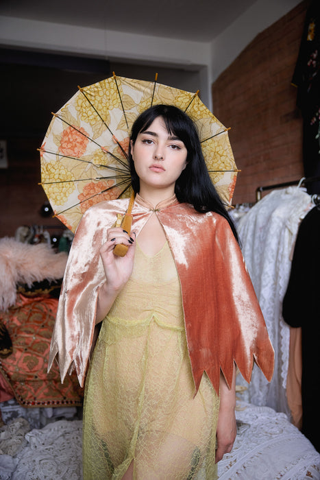 Betty, 20s light peach velour scalloped cape