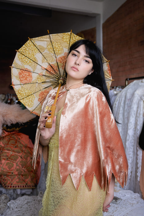 Betty, 20s light peach velour scalloped cape