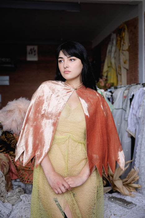 Betty, 20s light peach velour scalloped cape
