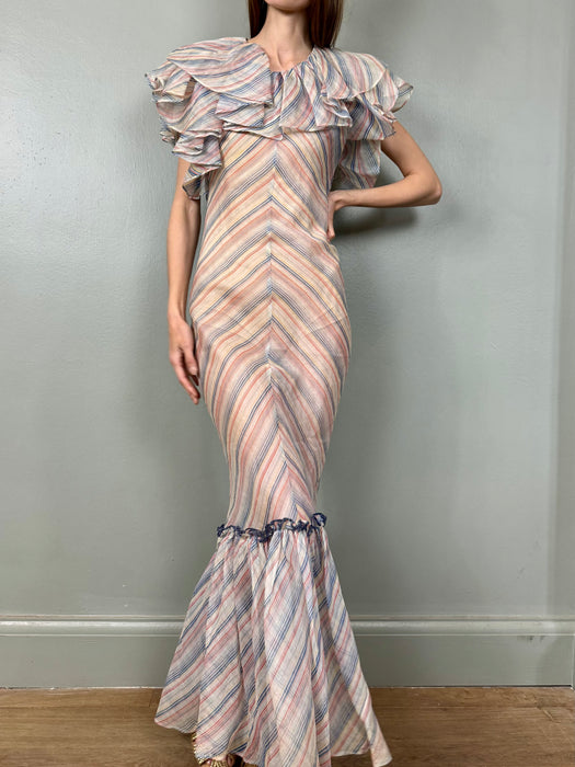 Mina, 30s organza chevron print bias cut dress