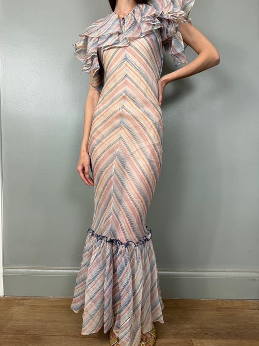 Mina, 30s organza chevron print bias cut dress