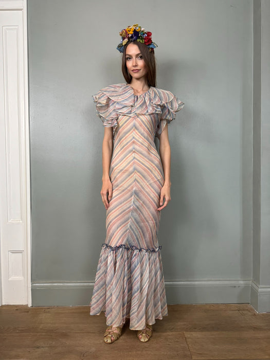 Mina, 30s organza chevron print bias cut dress