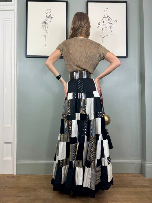 Dominique, 70s patchwork monochrome skirt