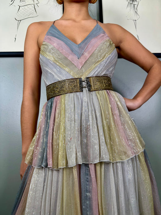 Delphi, 70s tiered silk dress