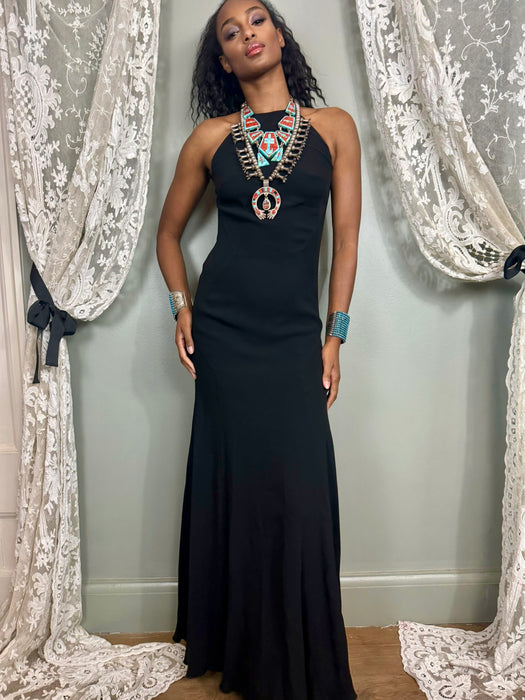 Ralph Lauren, purple label, long black silk bias cut dress