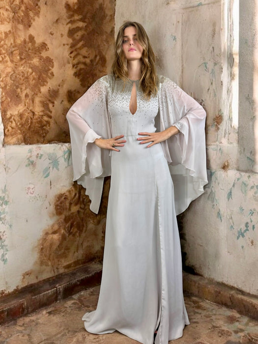 Amanda Wakely, grey Goddess beaded gown