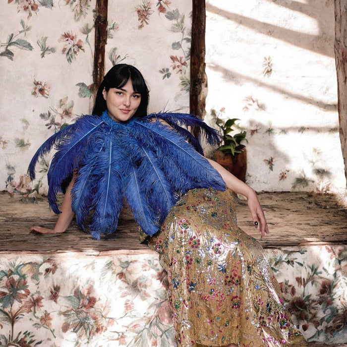 Angel, 20s Austrich feather cobalt blue cape