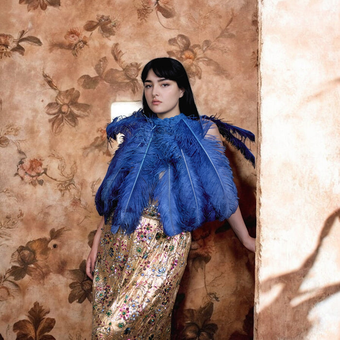 Angel, 20s Austrich feather cobalt blue cape