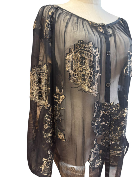 Hermés, 90s silk print jacquard blouse