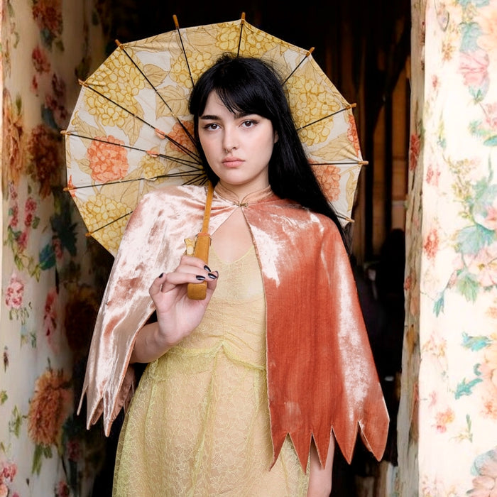 Betty, 20s light peach velour scalloped cape