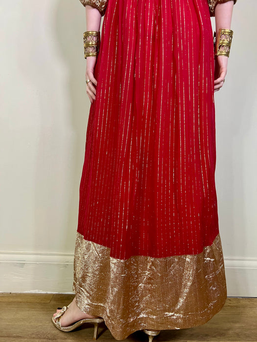 Mina, vintage red and gold silk dress