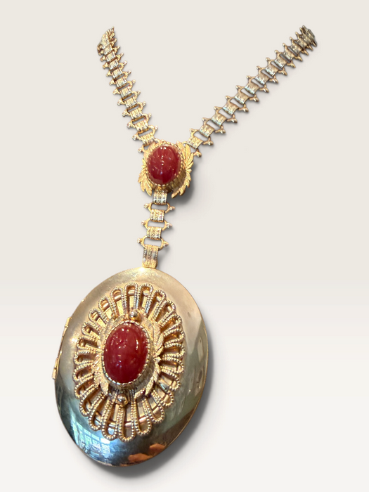 Jasmir, 1940s signed Hobe locket necklace with Carnelian stone