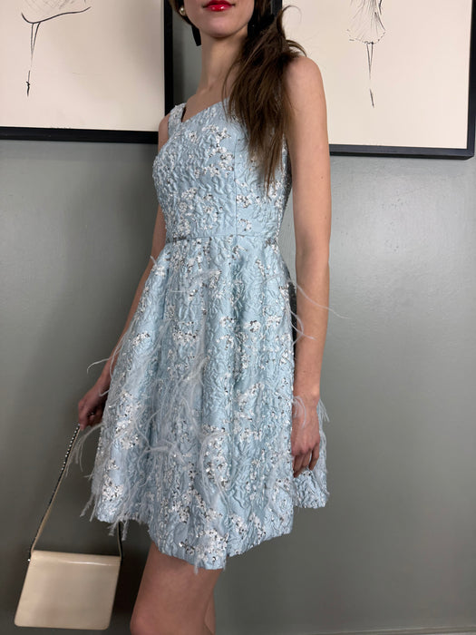 Oscar de la Renta, beaded feather pale blue dress
