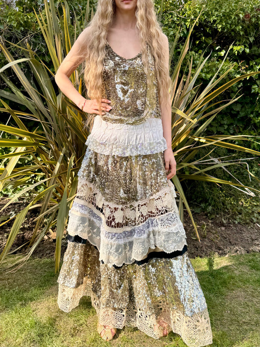 Madeus, reworked 20s sequins and lce tiered dress