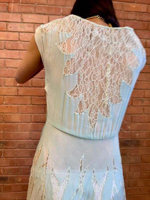 Jordan, 30s pale blue lace and rhinestone dress
